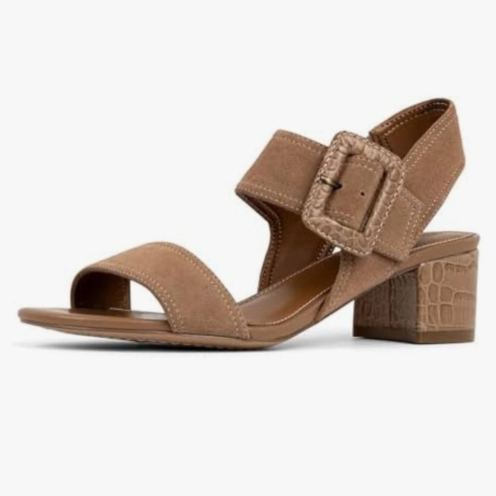 Donald Pliner Nevespo2 Suede Ankle Strap Block Heel Sandal Tobacco SZ 11
